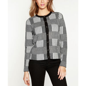 Belldini Women's XL Black & White Checkerboard Houndstooth Cardigan Sweater NWT